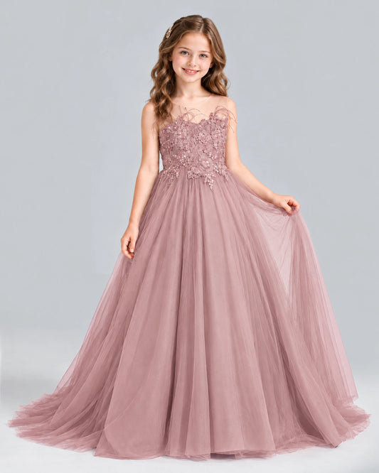 Dusty Rose Ball Gown Girls Formal Dress Front
