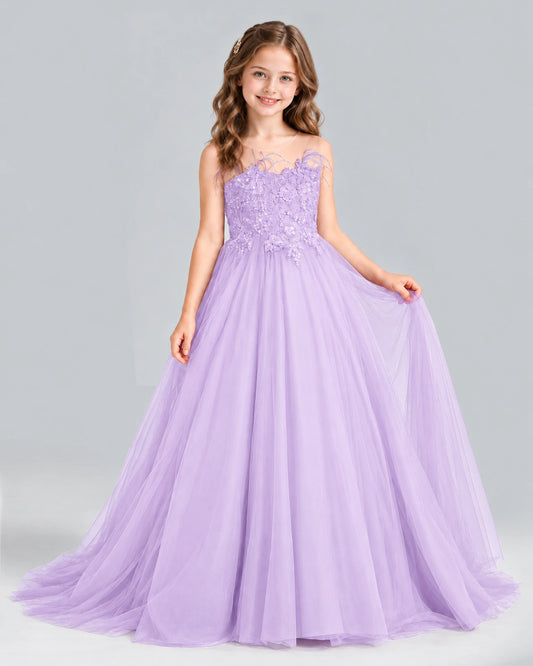 Lilac Ball Gown Girls Formal Dress Front