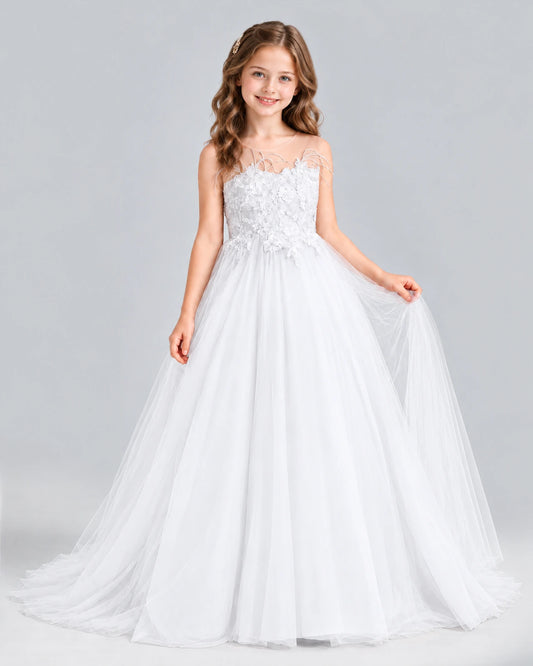 White Ball Gown Girls Formal Dress Front