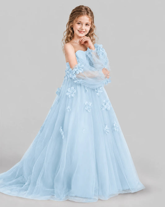 Baby Blue A-line Girls Pageant Dresses Side