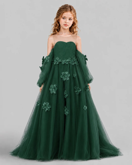Dark Green A-line Girls Pageant Dresses Front