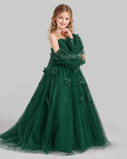 Dark Green A-line Girls Pageant Dresses Side