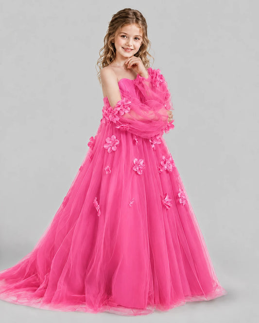 Hot Pink A-line Girls Pageant Dresses Side