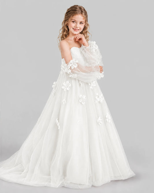 Ivory A-line Girls Pageant Dresses Side