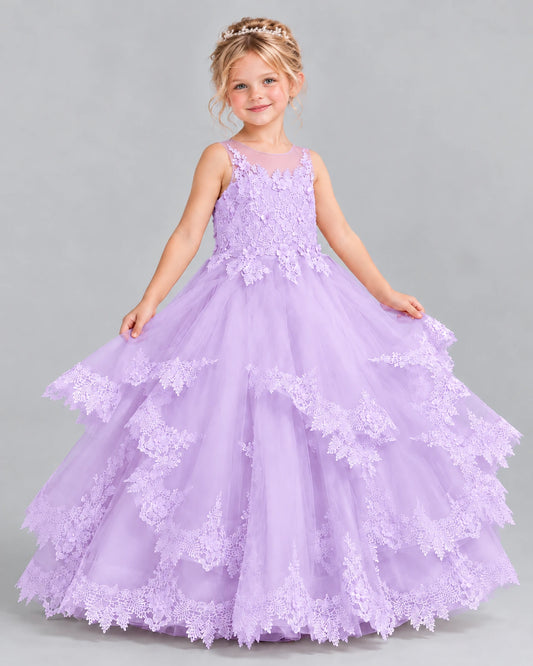 Lilac Ball Gown Girls Formal Dress Front