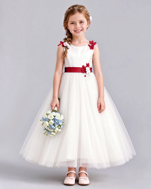 Burgundy Ball Gown Flower Girl Dress Front