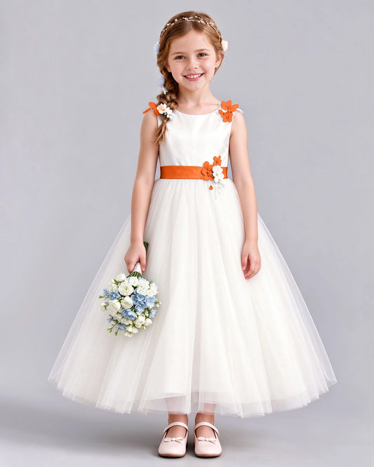 Burnt Orange Ball Gown Flower Girl Dress Front
