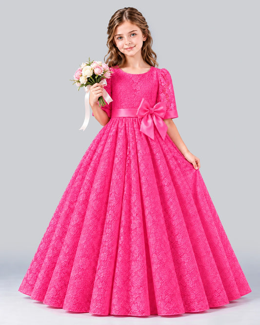 Hot Pink Ball Gown Girls Formal Dress Front