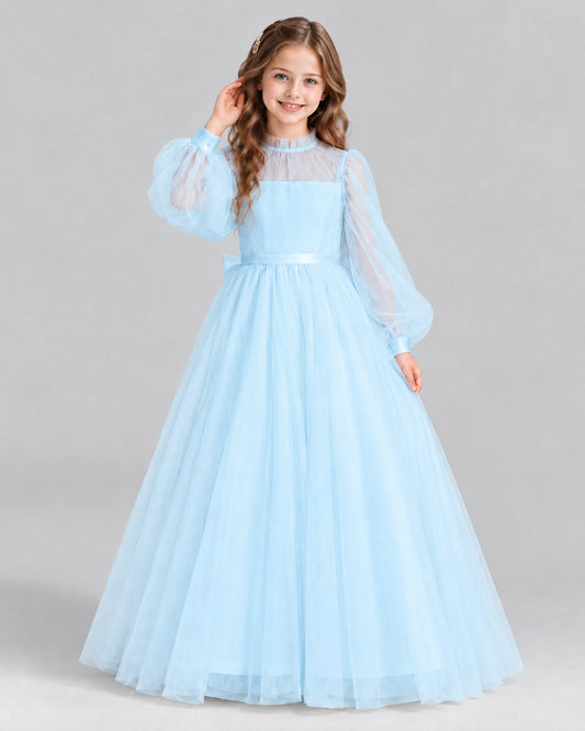 Baby Blue Ball Gown Girls Formal Dress Front