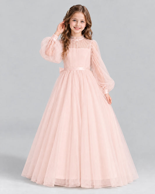 Blush Pink Ball Gown Girls Formal Dress Front