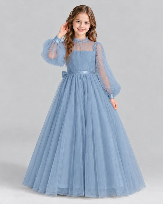 Dusty Blue Ball Gown Girls Formal Dress Front