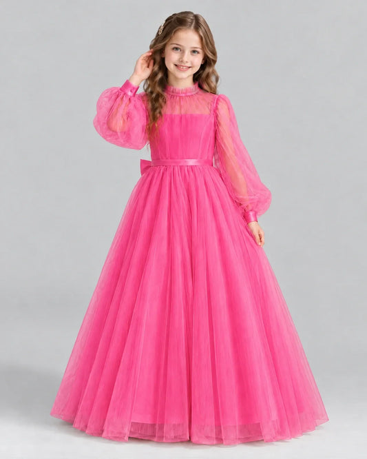 Hot Pink Ball Gown Girls Formal Dress Front
