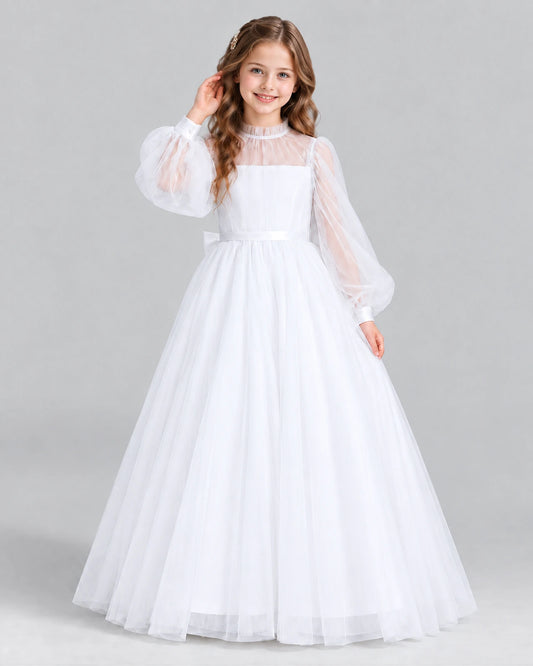 White Ball Gown Girls Formal Dress Front