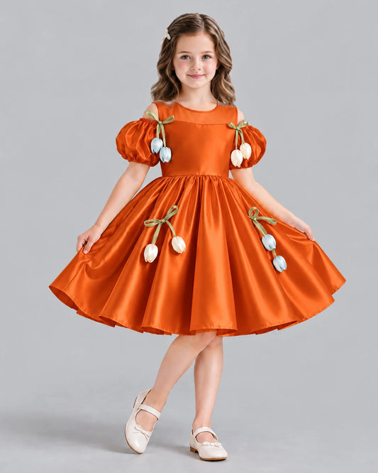 Burnt Orange A-line Flower Girl Dress Front