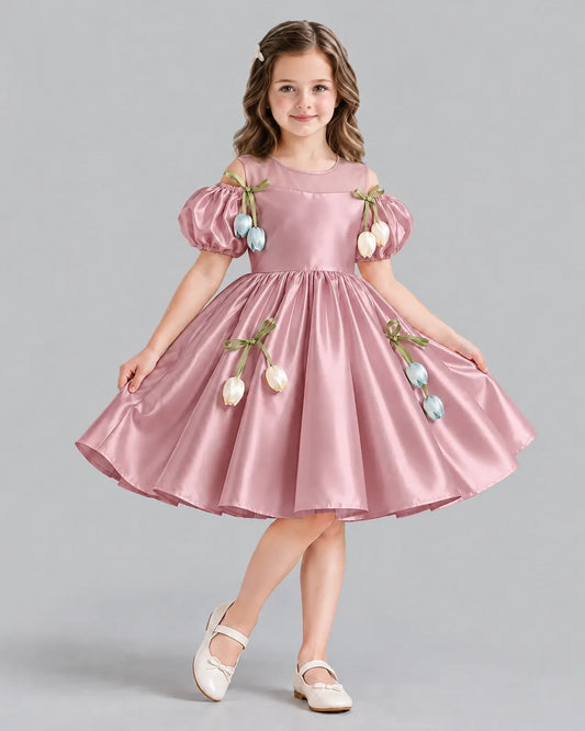 Dusty Rose A-line Flower Girl Dress Front