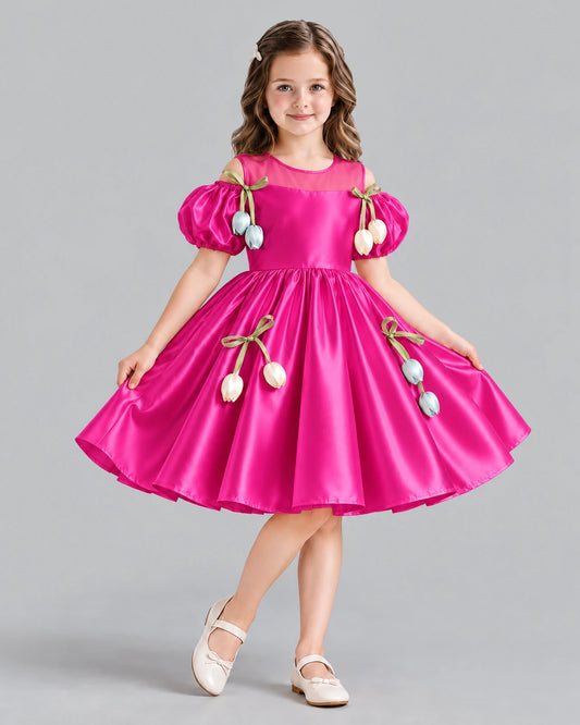 Hot Pink A-line Flower Girl Dress Front