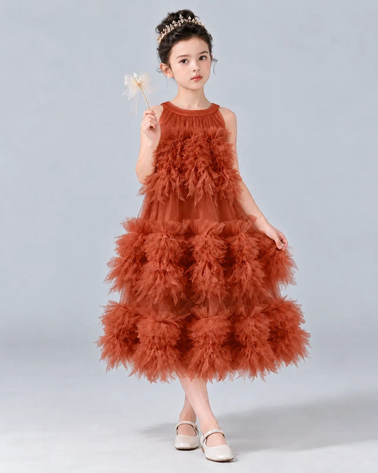 Burnt Orange A-line Girls Formal Dress Front