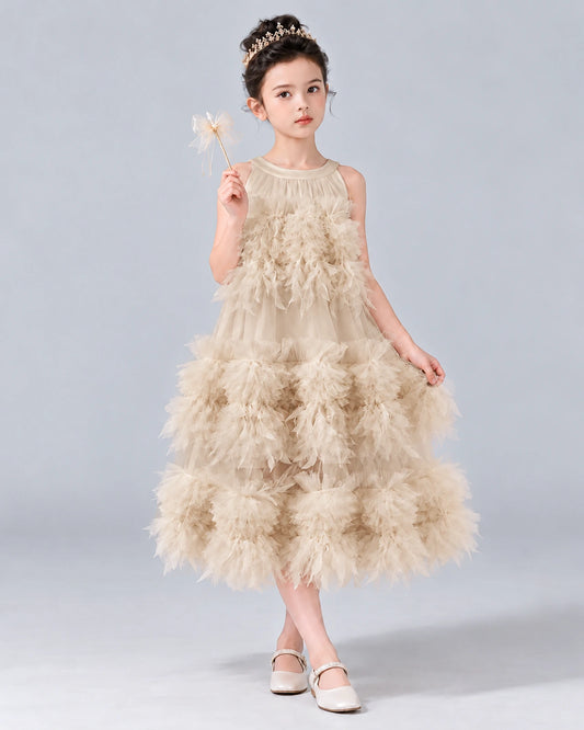 Champagne A-line Girls Formal Dress Front