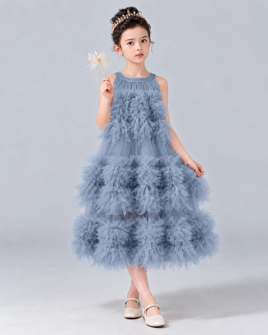 Dusty Blue A-line Girls Formal Dress Front