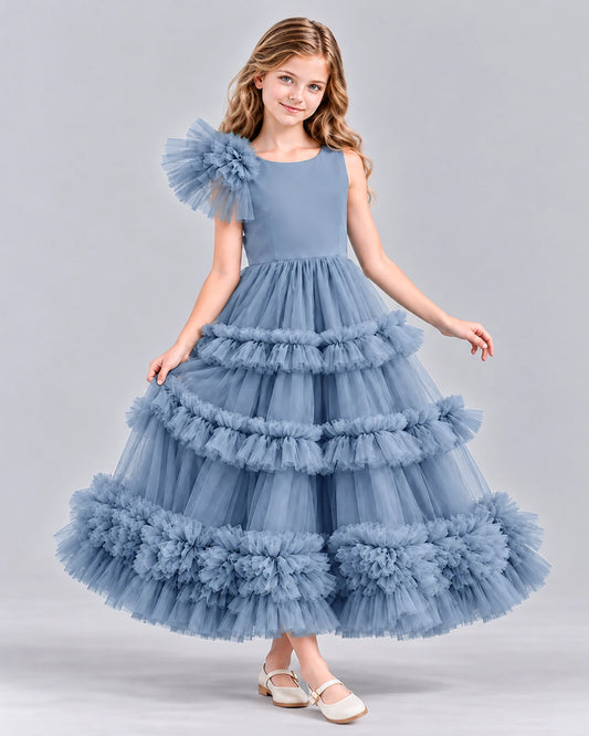 Dusty Blue Ball Gown Girls Formal Dress Front