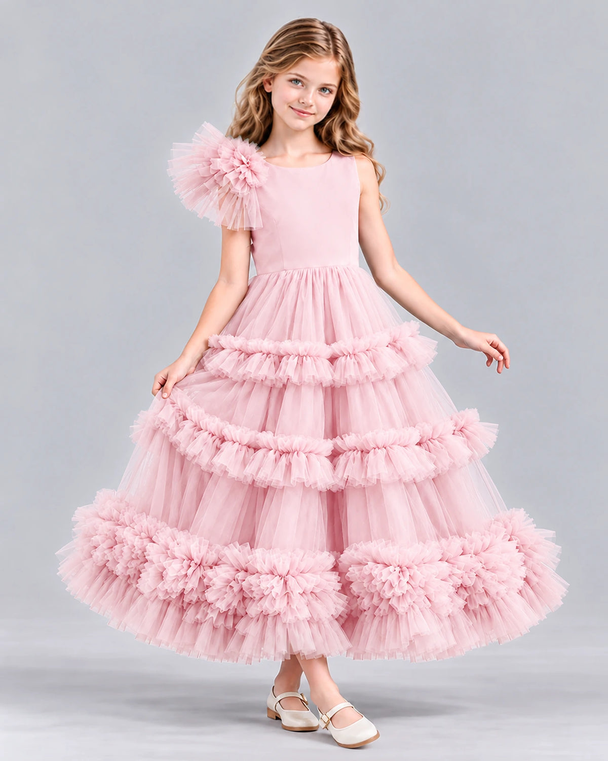 Pink Ball Gown Girls Formal Dress Front