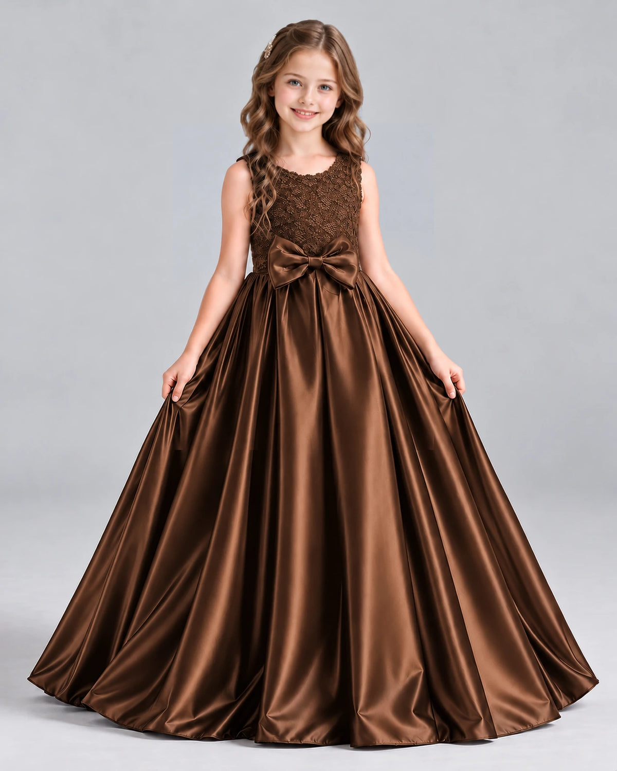 Chocolate Ball Gown Girls Formal Dress Front