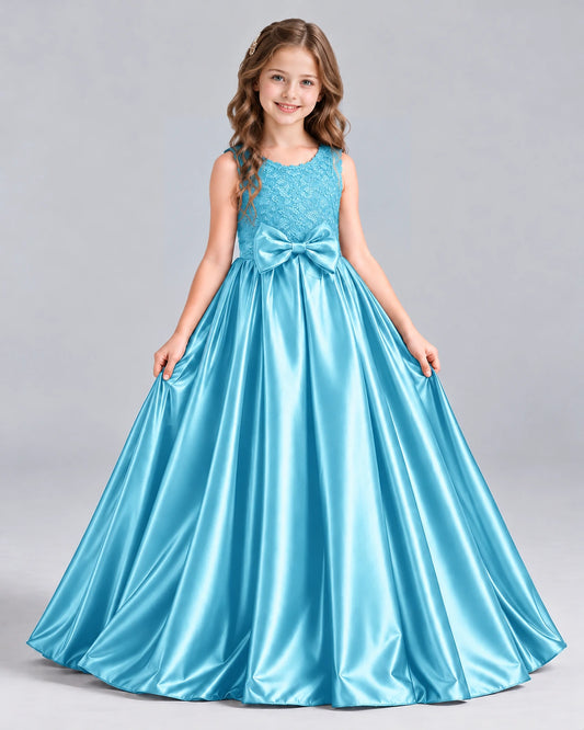 Sky Blue Ball Gown Girls Formal Dress Front