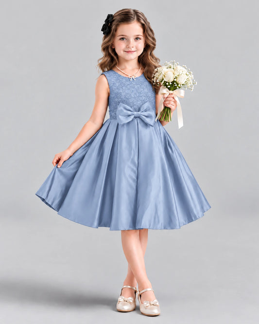 Dusty Blue A-line Girls Formal Dress Front