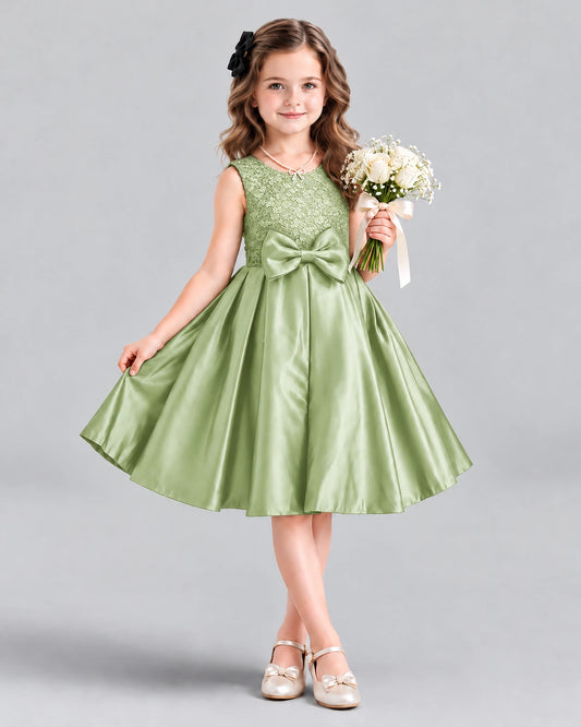 Sage Green A-line Girls Formal Dress Front