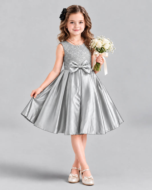 Silver A-line Girls Formal Dress Front