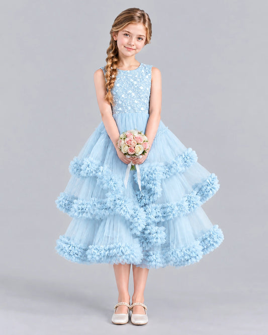 Baby Blue Ball Gown Girls Formal Dress Front