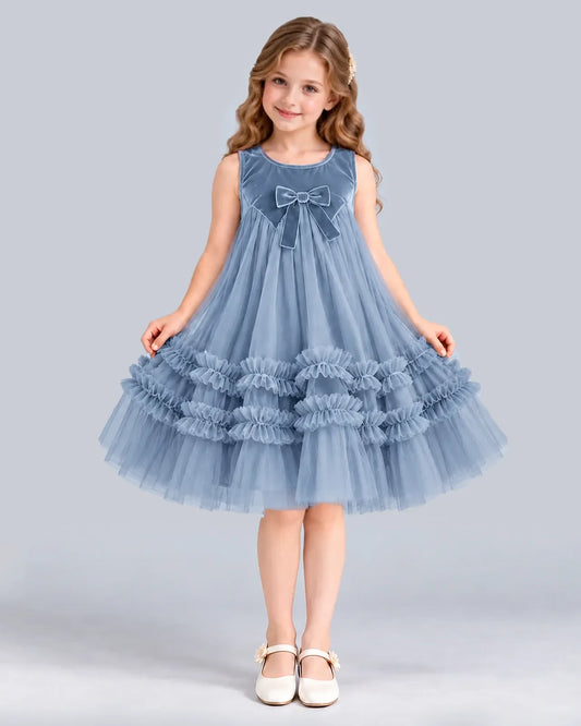 Dusty Blue Ball Gown Girls Formal Dress Front