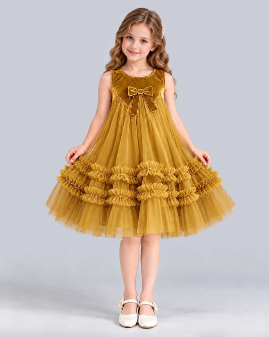 Gold Ball Gown Girls Formal Dress Front