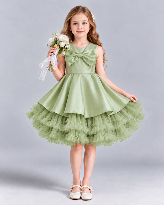 Sage Green Ball Gown Girls Formal Dress Front