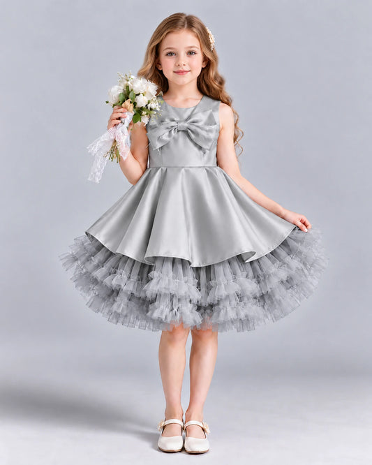 Silver Ball Gown Girls Formal Dress Front