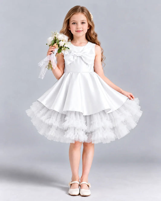 White Ball Gown Girls Formal Dress Front