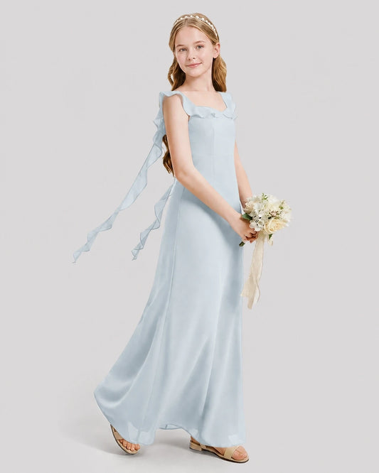 Mist Chiffon Ruffled A-Line Junior Bridesmaid Dresses Side View