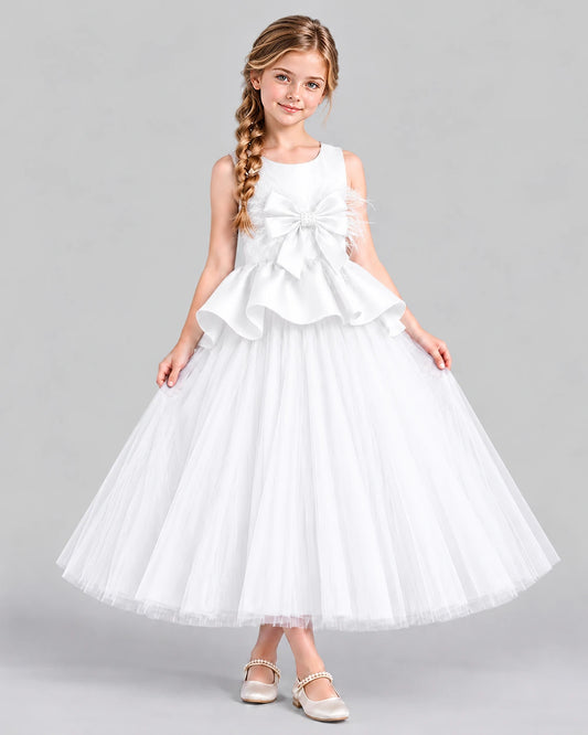 White Ball Gown Girls Formal Dress Front