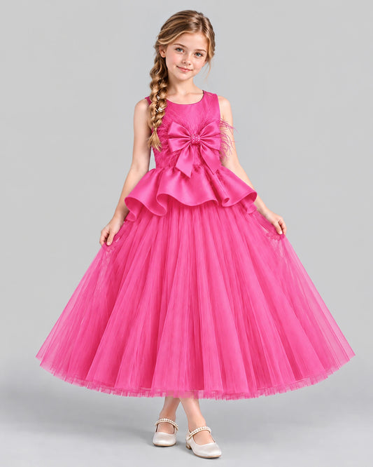 Hot Pink Ball Gown Girls Formal Dress Front
