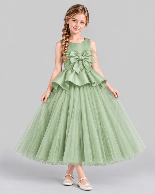 Sage Green Ball Gown Girls Formal Dress Front