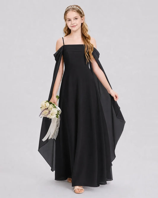 Black Chiffon A-line Junior Bridesmaid Dress Front View