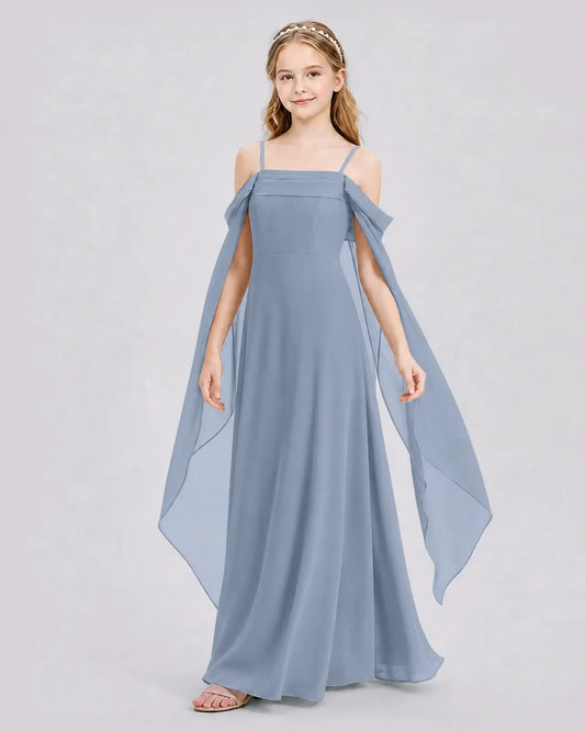 Dusty Blue Chiffon A-line Junior Bridesmaid Dress Side View