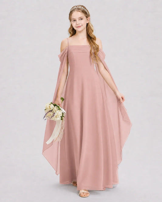 Dusty Rose Chiffon A-line Junior Bridesmaid Dress Front View