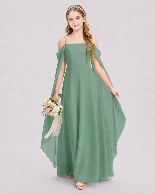 Eucalyptus Chiffon A-line Junior Bridesmaid Dress Front View