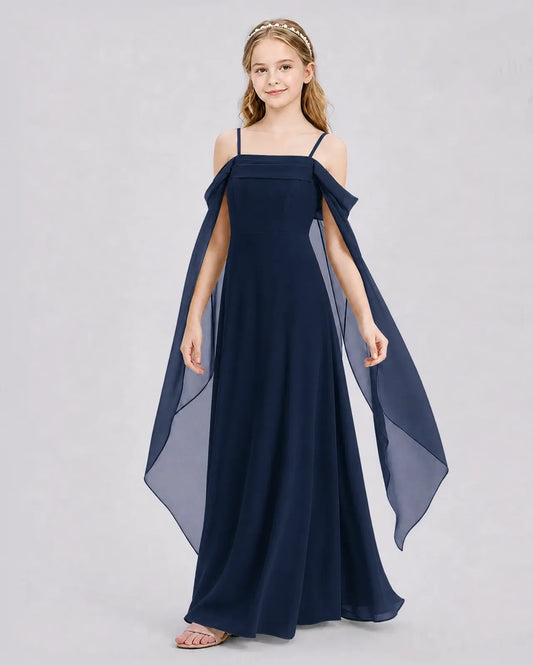 Navy Blue Chiffon A-line Junior Bridesmaid Dress Side View