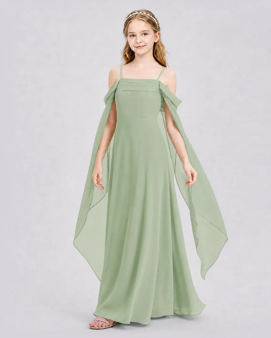 Sage Green Chiffon A-line Junior Bridesmaid Dress Side View