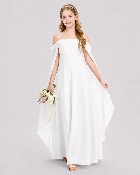 White Chiffon A-line Junior Bridesmaid Dress Front View