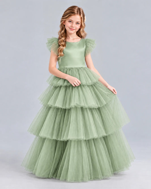 Sage Green Ball Gown Girls Formal Dress Front