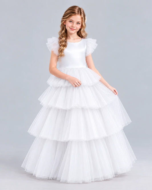 White Ball Gown Girls Formal Dress Front