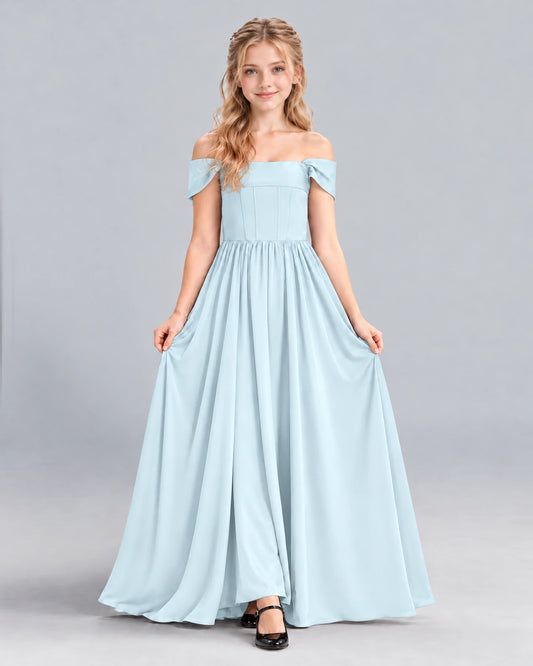 Baby Blue A-line Junior Bridesmaid Dress Front